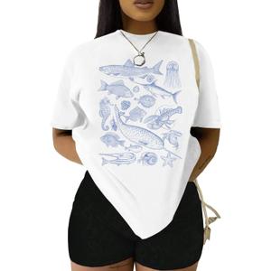 Hilinker Women's Oversized T Shirt Graphic Tees Short Sleeve Shirts Summer Casual Loose Tops M