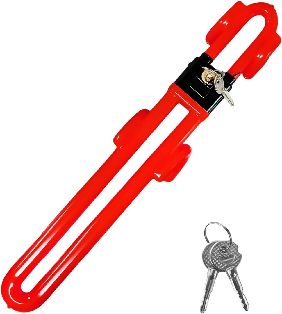 Steering Wheel Lock, Heavy Duty Anti-Theft Car Device Wheel Lock with 2 Keys, Adjustable Steering Wheel Locking Gear Great Deterrent for Vehicle Security, Car Accessories (Red)