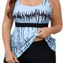Mooncore Womens Plus Size Tankini Swimsuits Two Piece Tummy Control Bathing Suits Swim Tank Tops with Boy Shorts Swimwear (X-Large Plus, Blue&black Stripes)