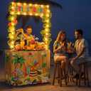 Haull 95PCS Tiki Bar Hut Kit LED Luau Hawaiian Party Decorations with Portable Table Tiki Bar Banner Table Skirts Tropical Garlands Flowers Straws and LED Lights for Summer Pool Beach Parties(Bamboo)