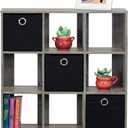 Furinno Simplistic 9-Cube Organizer with Bins, Small Size (Assembled unit dimensions : 7.9"D x 26.5"W x 26.7"H inches), French Oak/Black