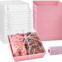 50 Pack 5 Inch Pink Paper Charcuterie Boxes with Clear Lids, Square To Go Cake Slice Containers Small Bakery Boxes for Dessert, Cookies, Sandwich, Strawberries
