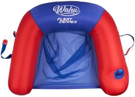 WAHU Float Connex Aqua Pool Seat with Connex Clips, Cupholder, and Inflate Valve, Inflatable Pool Float Chair for Adults and Kids Ages 8+, Blue/Red