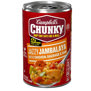 Campbells Chunky Soup, Jazzy Jambalaya with Chicken, Sausage and Ham Soup, 18.6 oz Can (Pack of 10) (EXP 03/31/28)