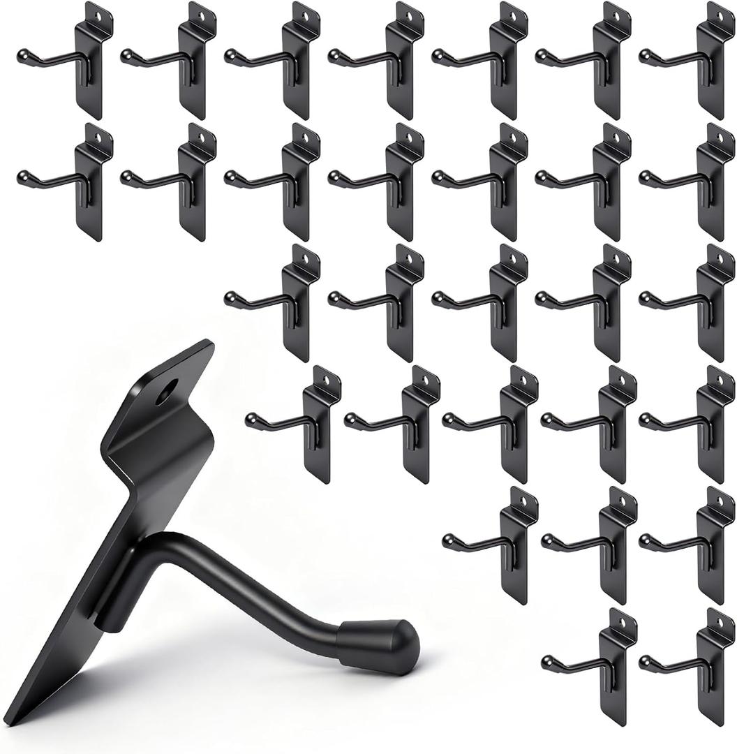 30 Pack r-Shaped Slatwall Hooks, 2 Inch Heavy Duty Slat Wall Hanger, Slatwall Accessories Display Hooks for Garage, Retail Store, Kitchen, Craft Room