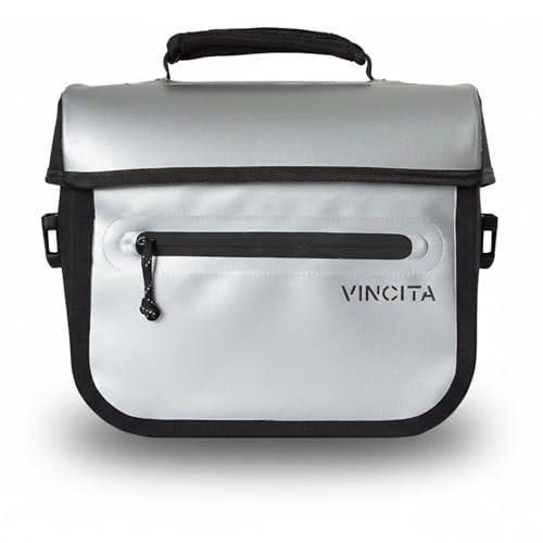Vincita Cooper Front Bag for Brompton Bicycle – Waterproof Camera Bag & Commuter Carrier – Rider-Facing Magnetic Lid for One-Handed Access – Fits Front Carrier Block (Shoulder Strap Included) -Silver