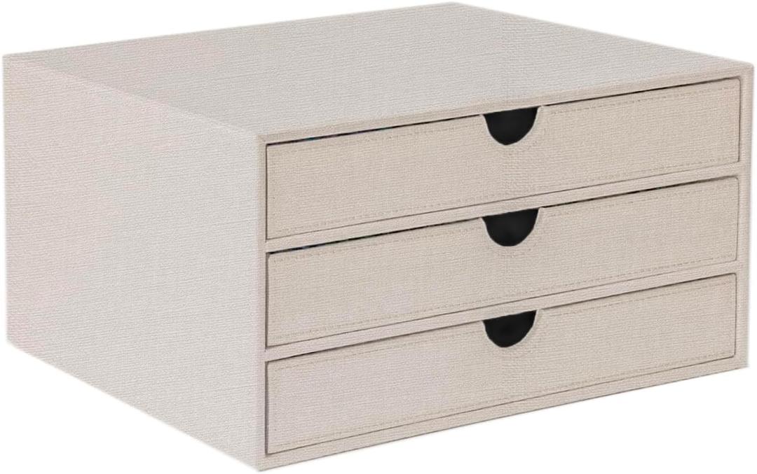 UnionBasic Document Organizer, 3-Drawer File Cabinet Document Storage Box, Office Desktop Filing Organizer, Beige