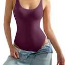 SUUKSESS Women Sexy Scoop Neck Thong Bodysuit Backless Cami Bodysuit Top, Small