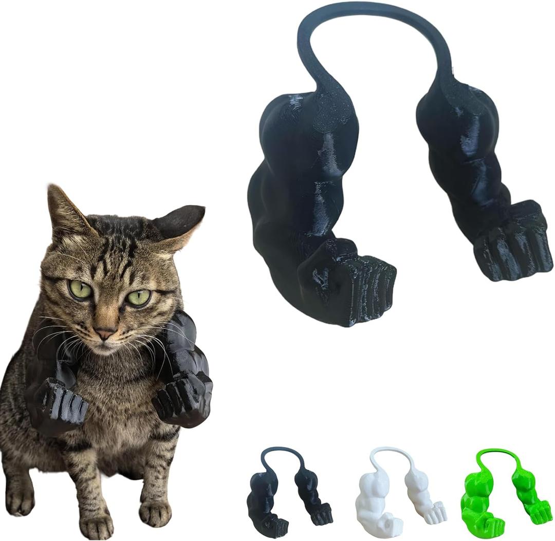 3D Printed Cat Muscle Arms, Halloween Cat Costume Accessory Neck Arms for Pet Cosplay, Lightweight Muscular Arms for Cats Birthday Party Supplie, Halloween Unique Costume Prop for Pets (Black)