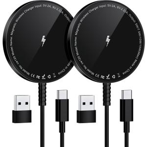 Magnetic Wireless Charger for iPhone: Compatible with Magsafe Charger iPhone 17 16 15 14 13 12 Series & Airpods 4 3 2 Pro-Fast 15W Max Charging Pad Strong Magnet, Dual USB-C/A Ports-Home Office Travel