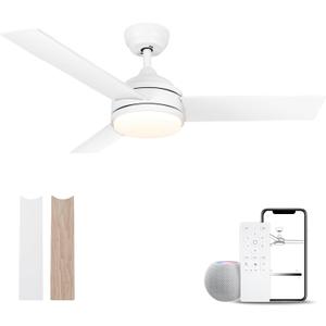Ceiling Fans with Lights and Remote, 42 Inch Low Profile Ceiling Fan,Noiseless Reversible Dimmable Indoor/Outdoor White Ceiling Fan for Bedroom, Living Room, Dining Room