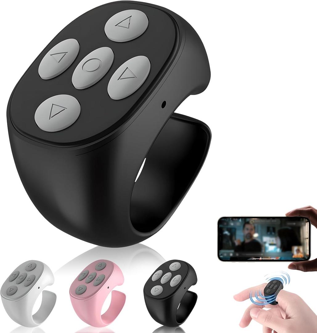 Wireless Bluetooth Remote Control, 2025 New Remote Control Page Turner Bluetooth Scroller Ring, Short Video and Music Camera Shutter Remote Controller Scrolling Ring (Black)