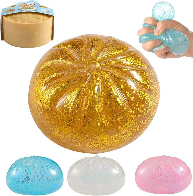 Glitter Dumpling Squishy, Viral Squishy Dumpling Mystery Box, Bao Bun Squeeze Toy,Stress Relief Fidget Toys (Golden)