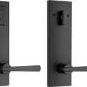 Baldwin Spyglass, Front Entry Handleset with Interior Lever, Featuring SmartKey Deadbolt Re-Key Technology and Microban Protection, in Matte Black, Full Escutcheon