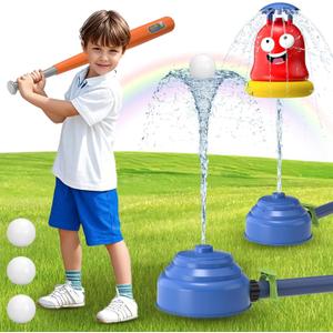 Water Sprinkler Baseball Toy, 360 Rotating Spray Water Play Game, Funny Emoticons Water Splashing Toy for Kids Outdoor, Summer Backyard Lawn Pool Party Fun for Boys Girls (red)