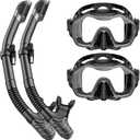 Snorkeling Gear for Adults Kids, Dry-Top Snorkel Set, 180Panoramic Wide View Diving Mask Breathing Freely Snorkel Mask for Snorkeling Scuba Diving Swimming Travel (A14-Black + Black)