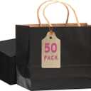 qiqee 50-Packs Black Paper Gift Bags with Handles Bulk 12.6"x4.3"x10" Wide Large Size Party Favor Bags Multiple Uses