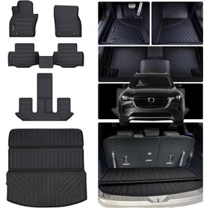 Floor Mats & Cargo Liners for 2024 2025 Mazda CX-90 PHEV 6&7 Seats-2 Row Bucket seat Not Suitable for 8 Seats TPE All Weather Protection 3 Rows Car Floor Liners & Trunk mat for CX90