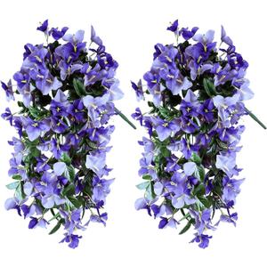 2 Pack Artificial Bougainvillea Flowers for Outdoors Decorations, Fake Hanging Plants, Faux Outside Flowers UV Resistant for Baskets Home Front Door Porch Patio Balcony Yard(Double Purple)