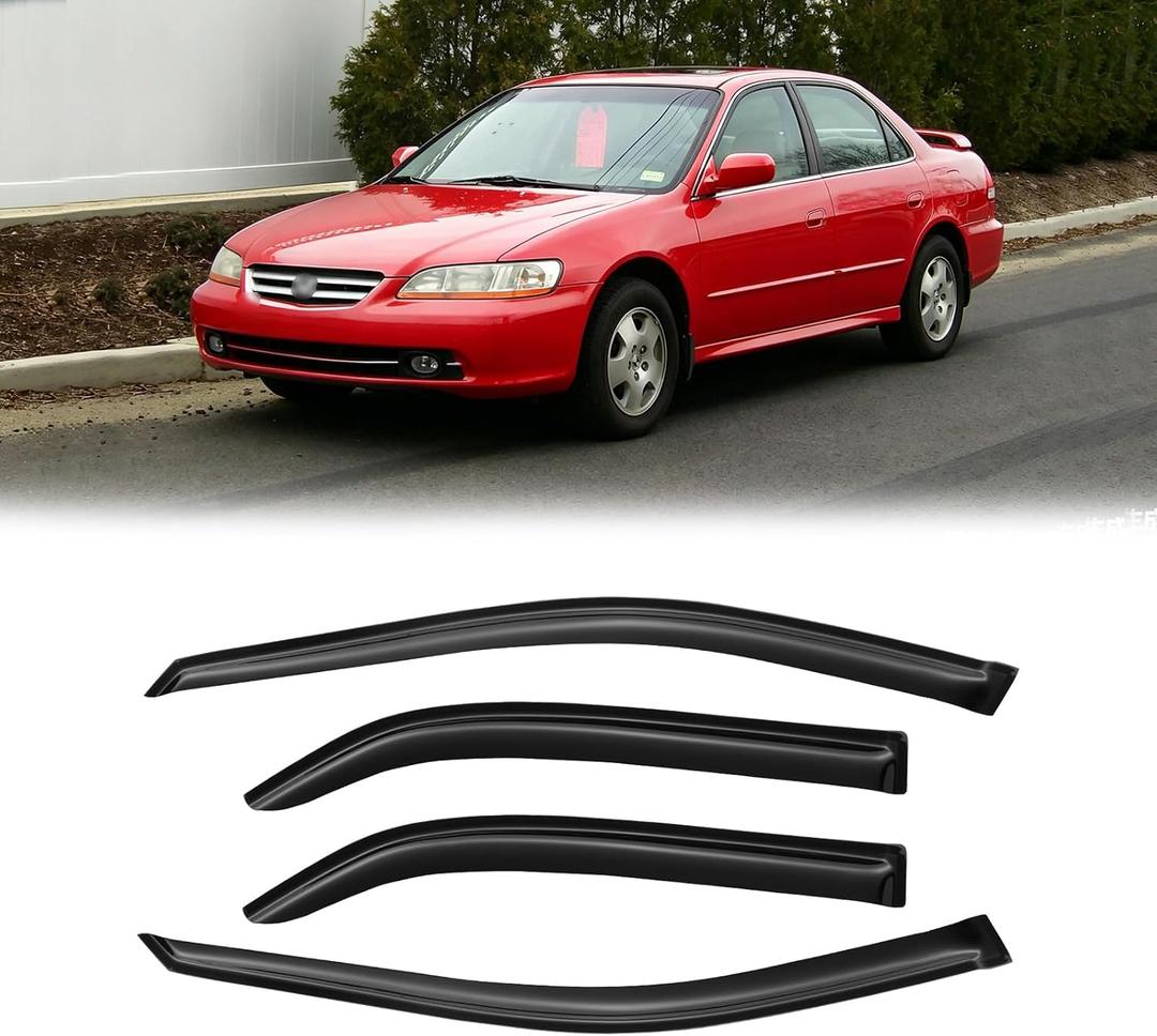 Rain Guards for 1998-2002 Honda Accord, Out-Channel Window Visor Shields Vent Deflector Shade Wind Dark Smoke for 98-02 Accord, Tape-On Outside-Mount, 4PCS