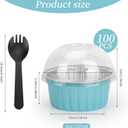 100-Pack 5 oz Mint Blue Mini Cake Pans with Lids, Disposable Aluminum Foil Baking Cups, Muffin Tins, Ramekins for Cupcakes, Brownies, Flan, Pudding - Baby Shower, Bridal Shower & Birthday Party