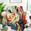 Rhinoceros Theme Throw Blanket, Cartoon Pattern Blanket Gifts for Women Men Adults, Soft Cozy Lightweight Fluffy Blanket Throw for Couch Sofa Bed, All-Season for Living Room Outdoor (80"x60")
