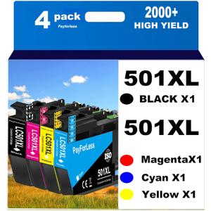 PayForLess LC501XL LC501 Ink Cartridges for Brother LC501 Ink Cartridges 501 501XL for Brother MFC-J1260DW MFC-J1360DW MFC-J1410DW Printer 4 Pack (1 Black, 1 Cyan, 1 Magenta, 1 Yellow)
