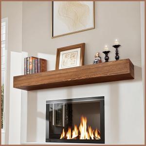 G GOOD GAIN Fireplace Mantel 72 inch - Solid Wood Mantel Shelf Handcrafted Rustic | Floating Mantle Shelves Decor for Wall, Bedroom, TV, Books, LivingroomDarkWalnut (72"x8"x5")