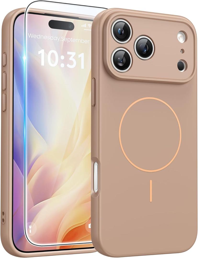 FNTCASE for iPhone 17 Pro Max Case: [Compatible with Magsafe] Integrated Silicone Phone Cases with [Full Camera Protection] [Screen Protector] Military Grade Shockproof Protective Cover - Full Gold