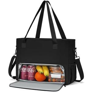 Lunch Tote Bag for Women with 15.6" Laptop Compartment, Work Tote Bag with Insulated Lunch Compartment, Large Casual Handbag Lunch Bags for Nurse, Teacher, Office, Travel, Beach, Black