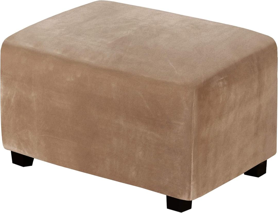 H.VERSAILTEX Real Velvet Plush 1 Piece Form Fit Stretch Rectangle Folding Storage Covers Ottoman Slipcovers Removable Footstool Protect Footrest Covers Elastic Bottom, Machine Washable(X-Large, Camel)