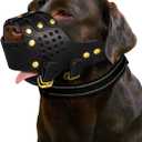 Dog Muzzle, Leather Basket Soft Muzzles Medium Large Breeds, Pitbull Dog Muzzle Amstaff Staffordshire Terrier, German Shepherd Dalmatian Doberman Adjustable (L)
