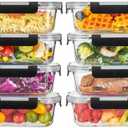 Liuruiyu 8 Pack 36OZ Glass Food Storage Containers with Lids, Meal Prep Containers, Airtight Bento Boxes with Leak Proof Locking for Microwave, Oven, Freezer and Dishwasher, BPA Free