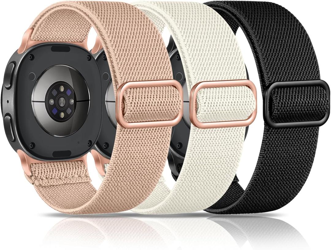 Maledan Stretchy Strap Compatible with Samsung Galaxy Watch 8 Band 40mm 44mm, Galaxy Watch 8 Classic Band 46mm, 3 Pack No Gap Elastic Nylon Sport Loops Replacement for Samsung Watch 8 Bands Women Men, D-Milk Tea/Starlight/Black (Not Waterproof)