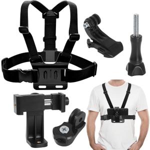 Mobile Phone Chest Adjustable Strap Mount GoPro Chests, Cell Phone Clips Harness Holder Bracket for GoPro Hero 2018/7/6/5/4/3, Session, Action Camera Chest Strap Holder