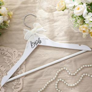 Yuntau Bride Wedding Dress Pearl Mrs. Hanger with Pearl Ribbon Bow Elegant Wooden Dress Hanger to Be Ideal Keepsake for Wedding Day Gift(White,Bride)