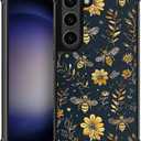Compatible with Samsung Galaxy S23 Case,Vintage Yellow Bee Floral Amazing Pattern Design Shockproof Anti-Scratch Hard PC Back Case for Samsung Galaxy S23