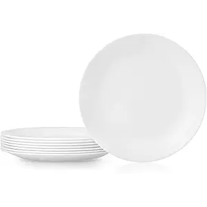Corelle Vitrelle 8Piece Dinner Plates Set Triple Layer Glass and Chip Resistant, Lightweight Round Plates, Winter Frost White
