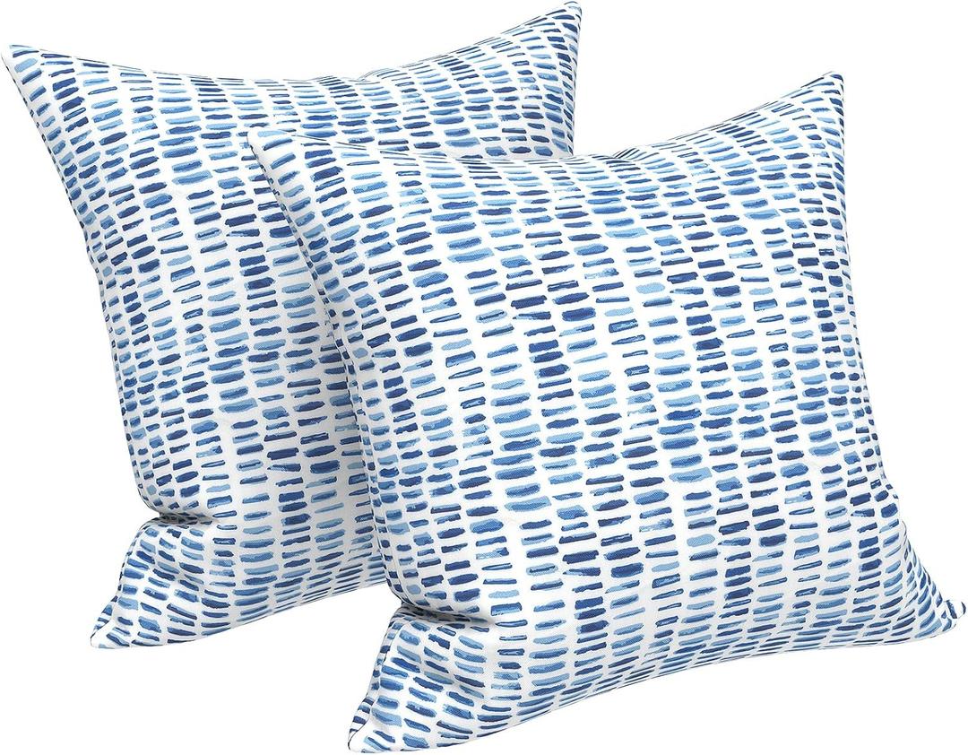 LVTXIII 2 Pack Outdoor Pillow Covers ONLY 18x18 Inch, Water-Repellent Square Decorative Cushion Covers for Patio Furniture, Garden, Sofa, A Pebble Blue