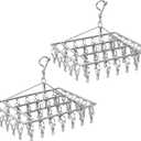 2PCS Folding Sock Dryer with 40 Pegs, Metal Sock Hangers with Clips, Underwear Hanger for Washing Line Accessories, Stainless Steel Clothes Sock Drying Rack,Laundry Drip Airer Hanger with Pegs