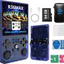 R36MAX 4000mAh Portable Rechargeable Handheld Retro Game Console,Comfort Non-Slip Handheld Standing Retro Game Console with 64G TF Car,4.0-inch Screen,for Office,Blue
