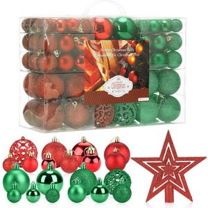 Aitsite 100 Pack Christmas Tree Ornaments Set Mini Shatterproof Holiday Ornaments Balls for Christmas Decorations (Red and Green)