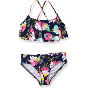Kanu Surf Girls' Karlie Flounce Bikini Beach Sport 2 Piece Swimsuit (10, Tropical Dance Navy)