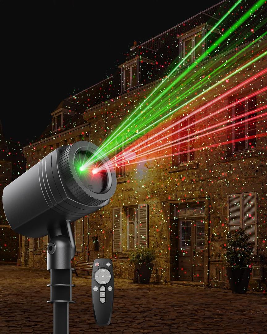 Christmas Projector Lights Outdoor with Remote Control, Red and Green Galaxy Laser Light with IP65 Waterproof, Home Decor for Wedding Garden Yard Holiday Party (RG)