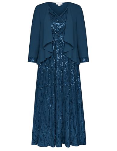Sequin Wedding Guest Dress with Jacket Mother of The Bride Dress Blue Green 12