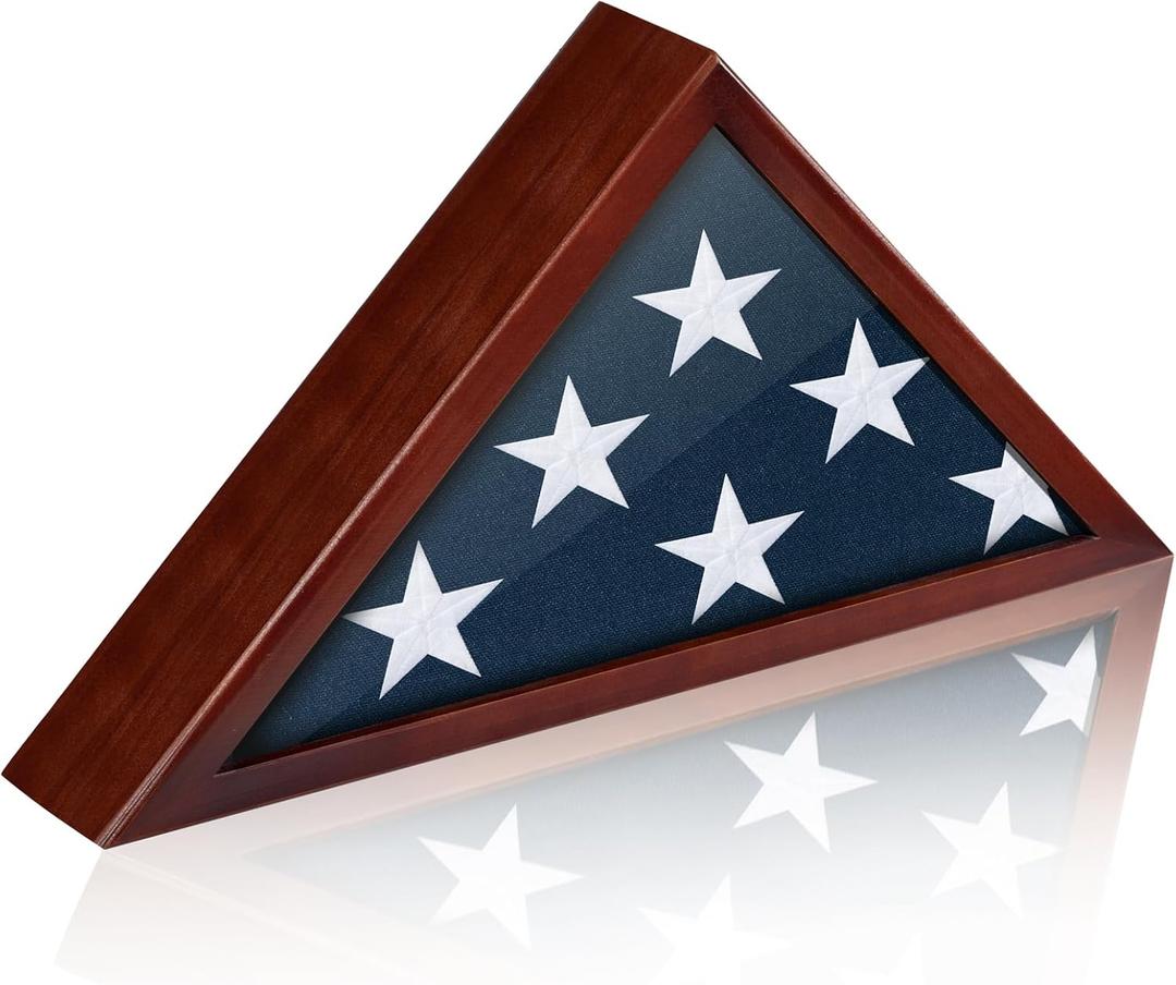 Flag Case for Burial Flag, 5' x 9.5' Funeral Flag Display Case Red Wood Memorial Flag Shadow Box for Military Veterans with Acrylic Covered and Wall Mounted