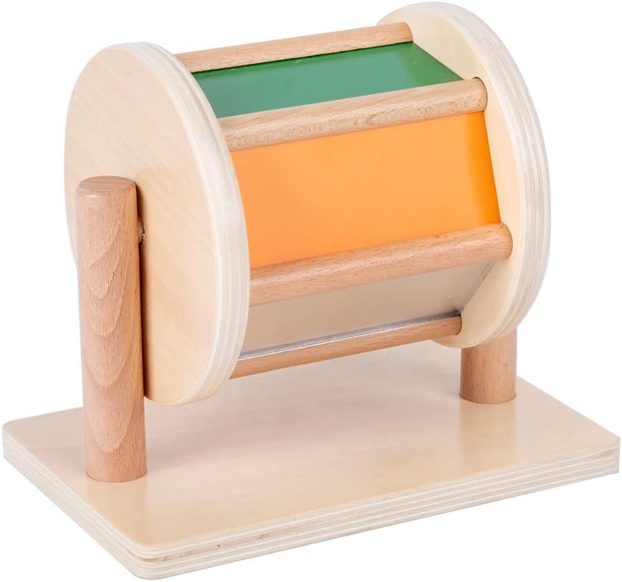 Montessori Baby Toys Play Kit Montessori Mirror Peekaboo Knob Puzzle, Medium Spinning Drum and Rainbow Fabric Ball Kit Toys for 6-12 Months Toddlers