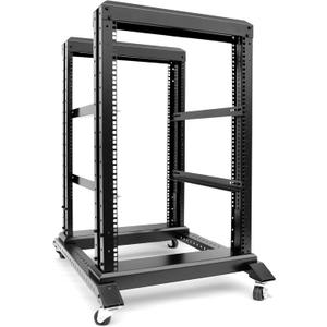 15U 4 Post Open Frame Server Rack Suitable 19inch Server Equipment Cold Rolled Steel Heavy Duty Rack 24inch Deep with Wheels Heavy Duty Rack (4POST-D800-15U, 15U), BLACK