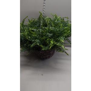 QIANYUN Fake Fern Outdoor Artificial Plants-2-Pack Artificial Outdoor Hanging Fern Faux Greenery UV Resistant Plastic Plants for Front Porch Living Room Garden Decor- Including Hanging Planters