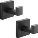 Heavy Duty Stainless Steel Towel Hooks, Wall Mounted Square Robe Hooks for Bathroom, Kitchen, Bedroom, Hotel Matte Black 2 Pack